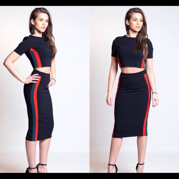 Dresses & Skirts - "Nicole" Stripe Side Panel Two Piece Skirt Set